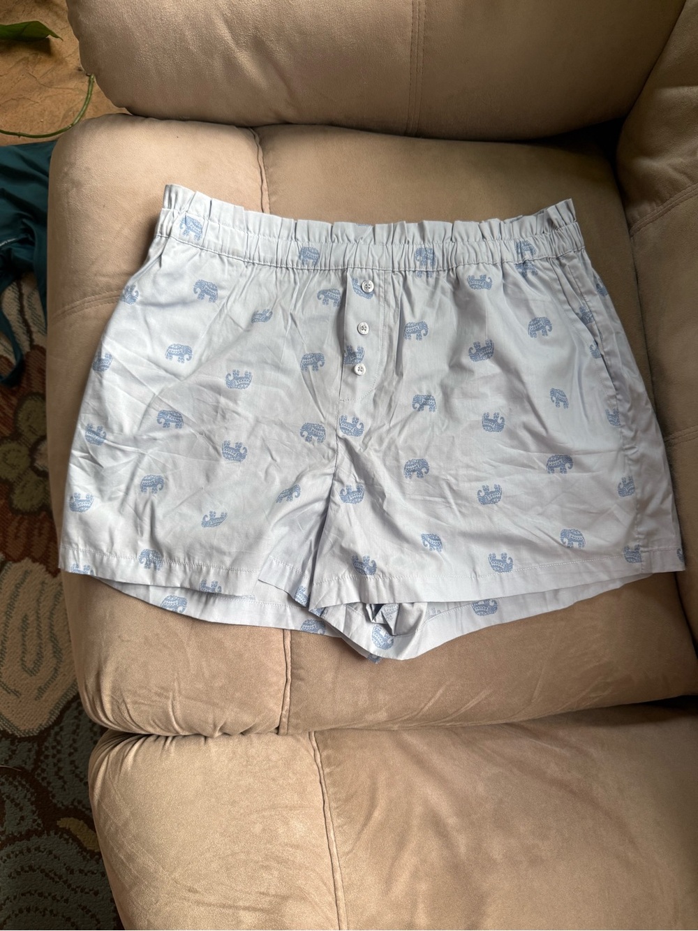 LOFT Light Blue Elephant-Print Cotton Lounge Shorts